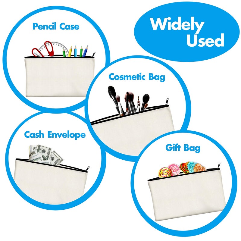 Vantasii 15 Pack Blank Cotton Canvas DIY Craft Zipper Bags Pouches Pencil Case for Makeup Cosmetic Toiletry Stationary Storage (off white, 8.3â€ x 4.7â€) - Image 5